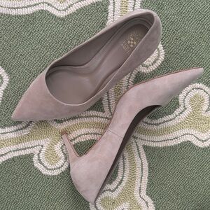 Vince Camuto nude suede heels.